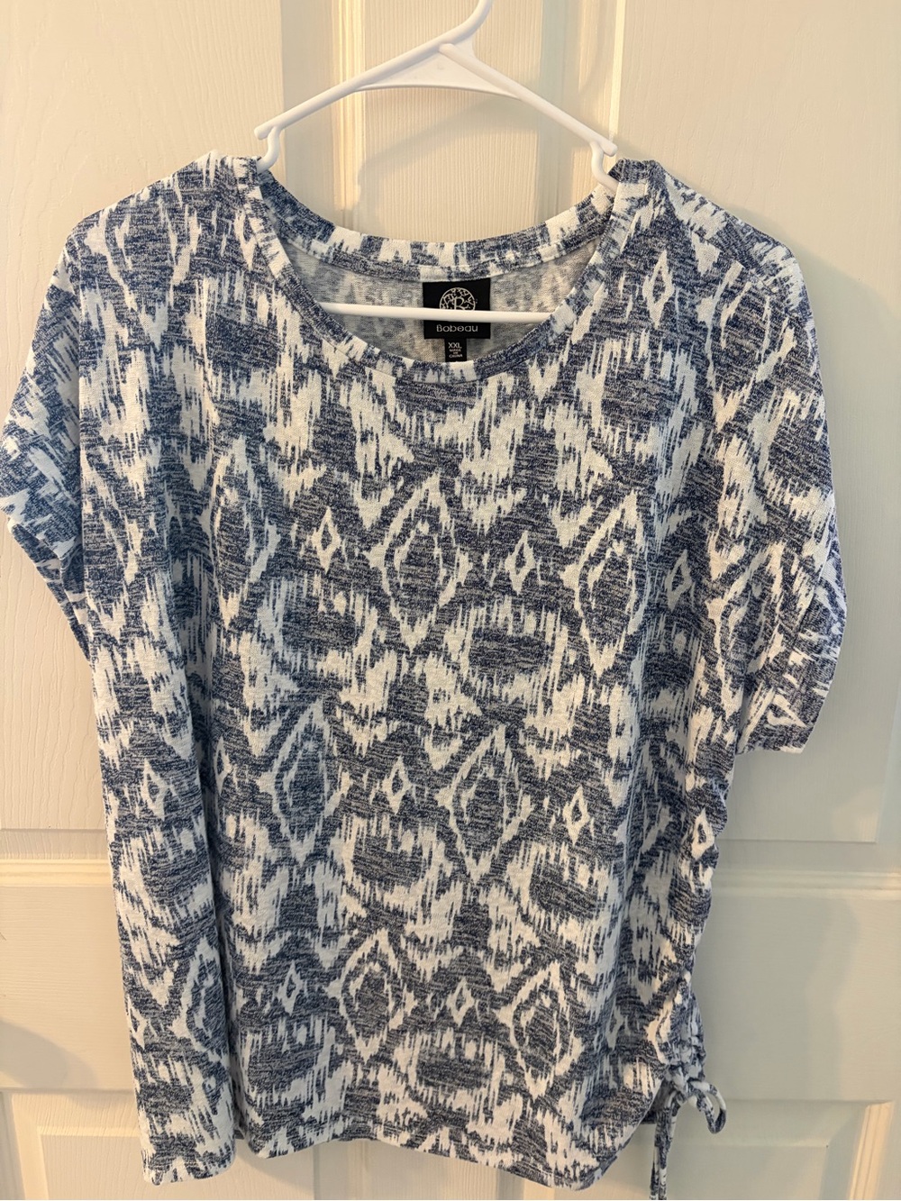 Bobeau XXL Blue White Abstract Print Side Tie Top